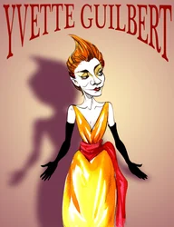 Yvette Guilbert, francuska aktorka i śpiewaczka kabaretowa, (1867 - 1944) karykatura, z liternictwem w stylu plakatu belle epoque